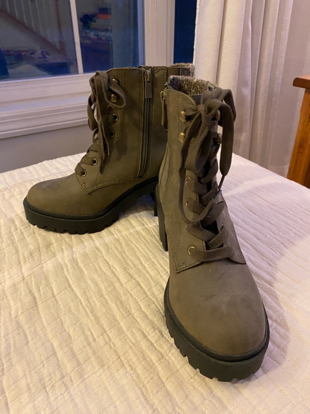 Urban Outfitters Olive Lace-Up Chunky Heel Ankle Boots